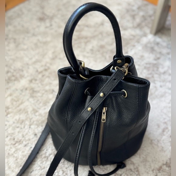 Status Anxiety Black Leather Drawstring Bucket Crossbody Bag - Picture 4 of 10